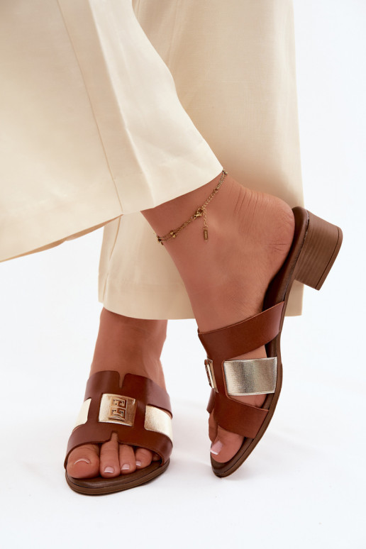 Kožené papuče Dámske s podpätkami Zazoo 40517 Hnedá farba