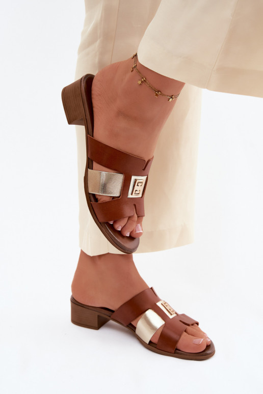 Kožené papuče Dámske s podpätkami Zazoo 40517 Hnedá farba