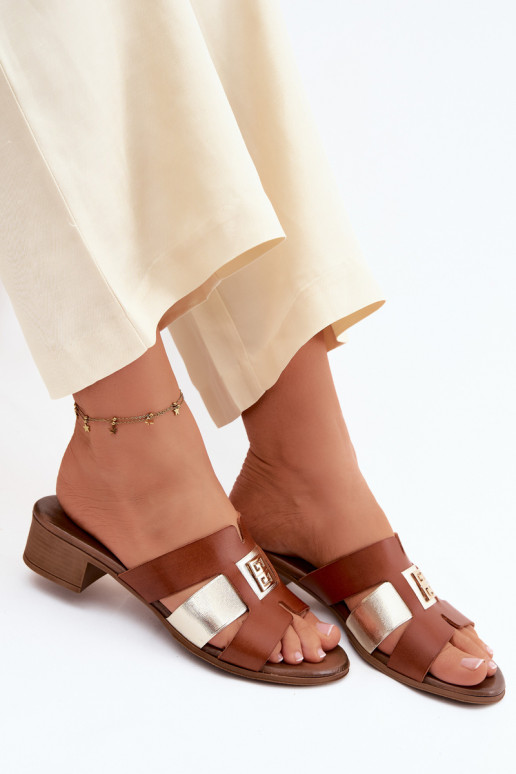 Kožené papuče Dámske s podpätkami Zazoo 40517 Hnedá farba