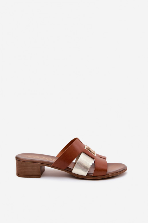 Kožené papuče Dámske s podpätkami Zazoo 40517 Hnedá farba