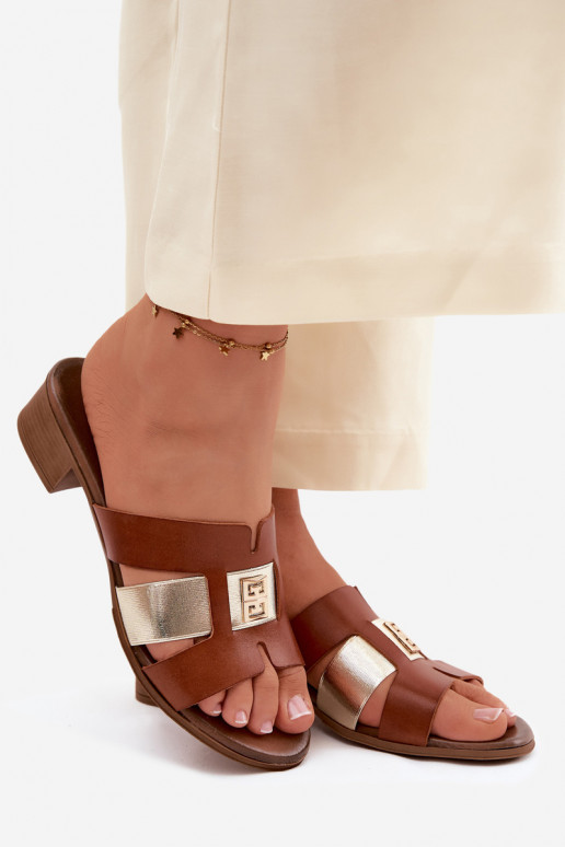 Kožené papuče Dámske s podpätkami Zazoo 40517 Hnedá farba