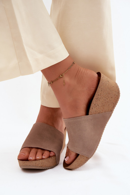 Zazoo 40311 Dámske semišové papuče Zapnuté KorkoInym Koturnie béžová