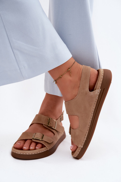 Kožené Dámske semišové sandále s prackami Vinceza 79620 Hnedá farba