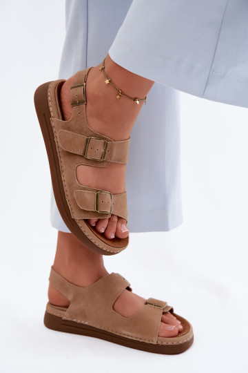 Kožené Dámske semišové sandále s prackami Vinceza 79620 Hnedá farba 2