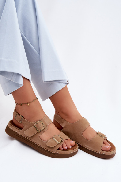 Kožené Dámske semišové sandále s prackami Vinceza 79620 Hnedá farba