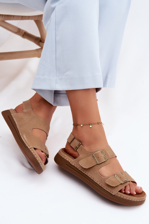 Kožené Dámske semišové sandále s prackami Vinceza 79620 Hnedá farba