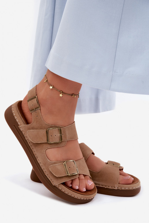 Kožené Dámske semišové sandále s prackami Vinceza 79620 Hnedá farba