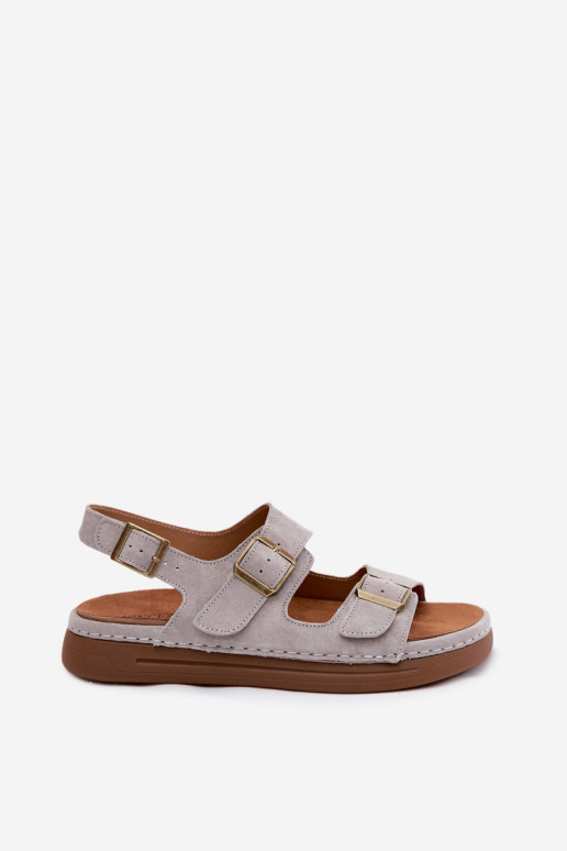 Kožené Dámske semišové sandále s prackami Vinceza 79620 sivá