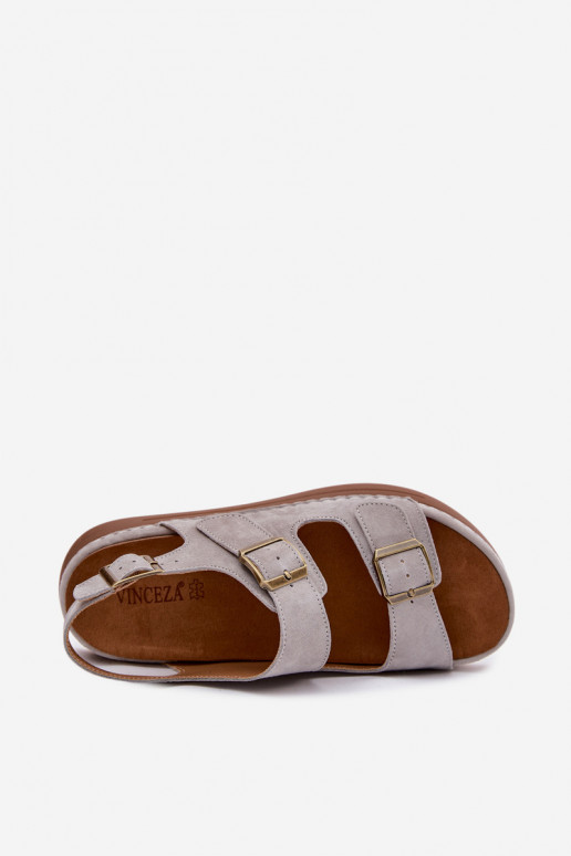 Kožené Dámske semišové sandále s prackami Vinceza 79620 sivá