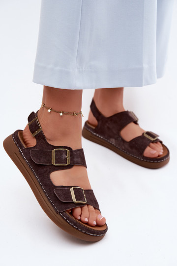 Kožené Dámske semišové sandále s prackami Vinceza 79620 CzekoladoIne 2