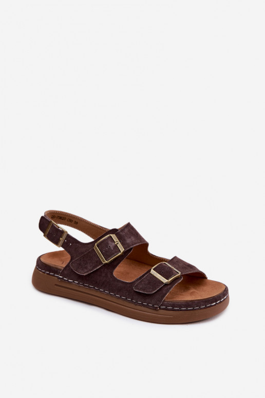 Kožené Dámske semišové sandále s prackami Vinceza 79620 CzekoladoIne