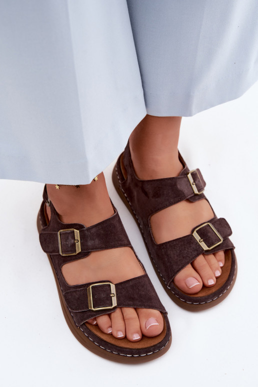 Kožené Dámske semišové sandále s prackami Vinceza 79620 CzekoladoIne