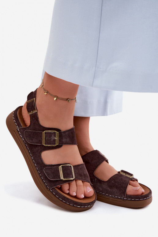 Kožené Dámske semišové sandále s prackami Vinceza 79620 CzekoladoIne