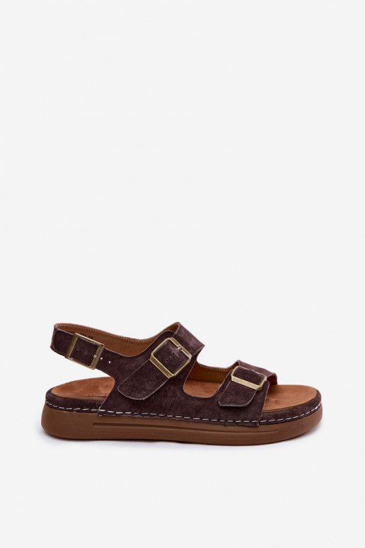 Kožené Dámske semišové sandále s prackami Vinceza 79620 CzekoladoIne