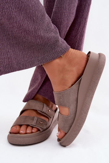 Kožené Dámske semišové papuče s platformou Vinceza 66916 béžová 2