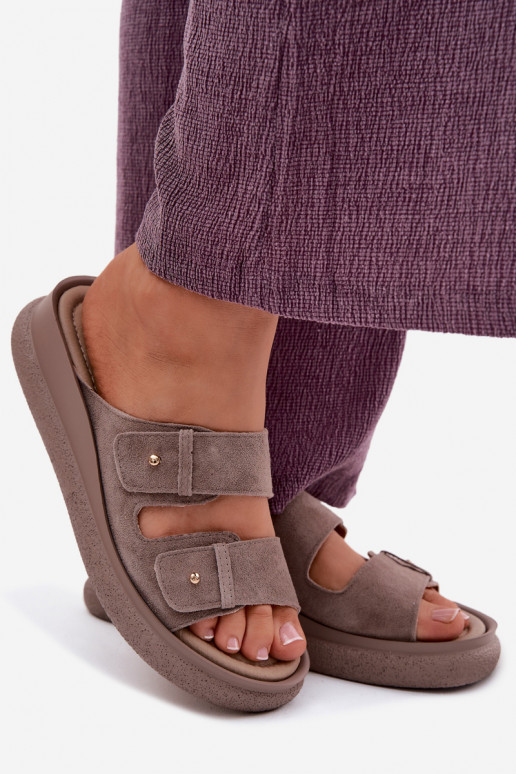 Kožené Dámske semišové papuče s platformou Vinceza 66916 béžová