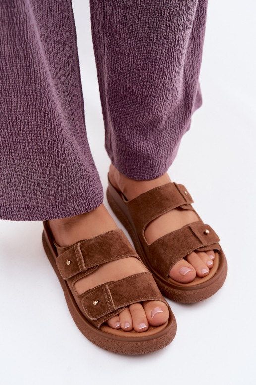 Kožené Dámske semišové papuče s platformou Vinceza 66916 Hnedá farba