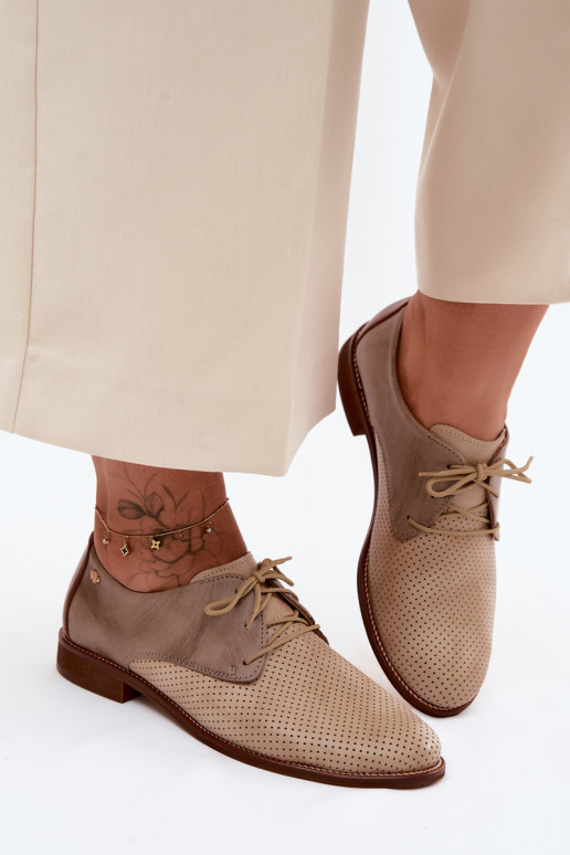 Kožené topánky Dámske Elegantný štýl so šnúrkami Zazoo 4238 béžová-Hnedá farba