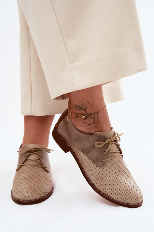 Kožené topánky Dámske Elegantný štýl so šnúrkami Zazoo 4238 béžová-Hnedá farba