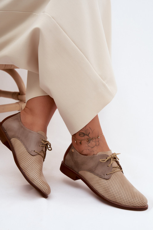 Kožené topánky Dámske Elegantný štýl so šnúrkami Zazoo 4238 béžová-Hnedá farba