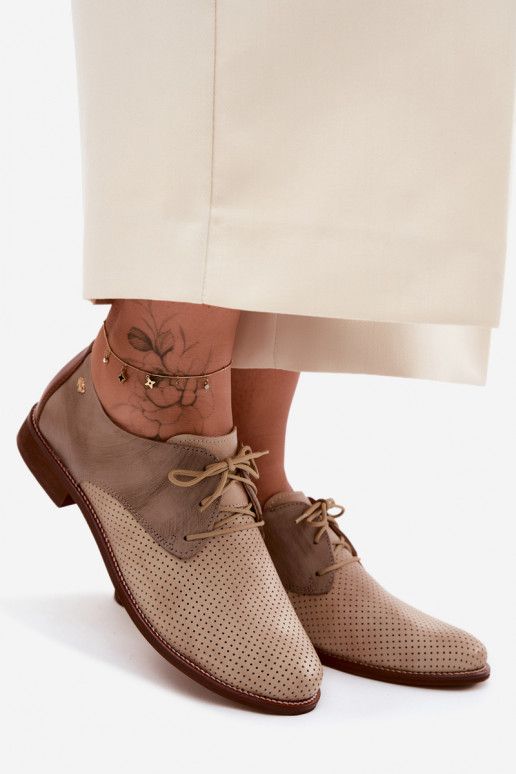 Kožené topánky Dámske Elegantný štýl so šnúrkami Zazoo 4238 béžová-Hnedá farba