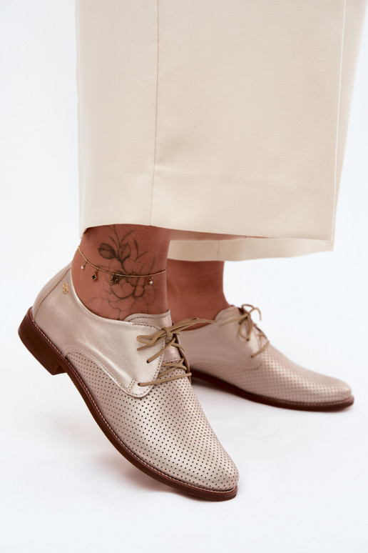 Kožené topánky Dámske Elegantný štýl so šnúrkami Zazoo 4238 zlatej farby