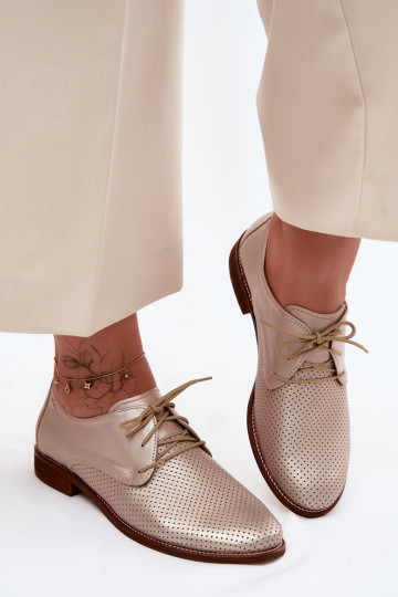 Kožené topánky Dámske Elegantný štýl so šnúrkami Zazoo 4238 zlatej farby 2