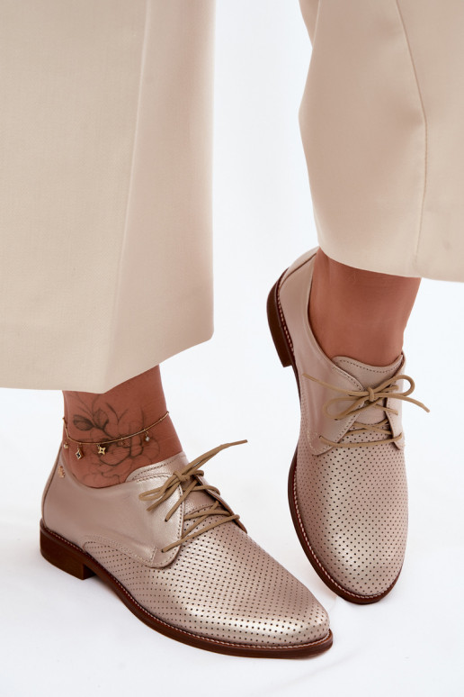 Kožené topánky Dámske Elegantný štýl so šnúrkami Zazoo 4238 zlatej farby