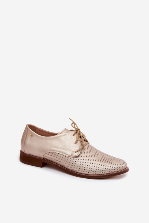 Elegantné zlaté dámske kožené topánky s šnúrkami Zazoo 4238