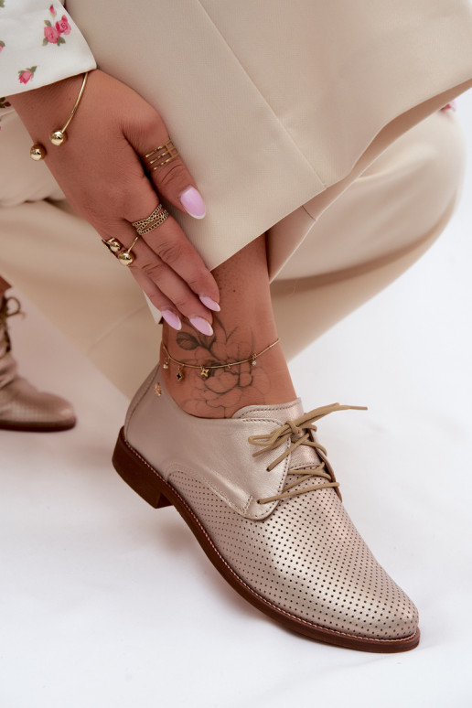 Kožené topánky Dámske Elegantný štýl so šnúrkami Zazoo 4238 zlatej farby