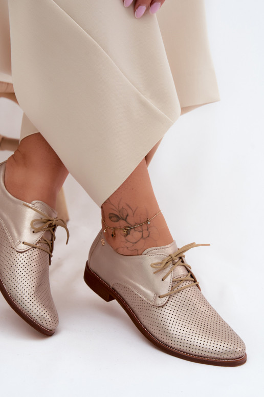 Kožené topánky Dámske Elegantný štýl so šnúrkami Zazoo 4238 zlatej farby