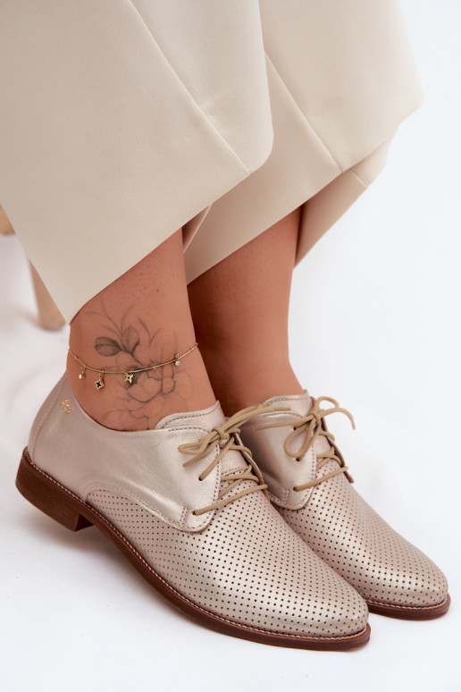 Kožené topánky Dámske Elegantný štýl so šnúrkami Zazoo 4238 zlatej farby