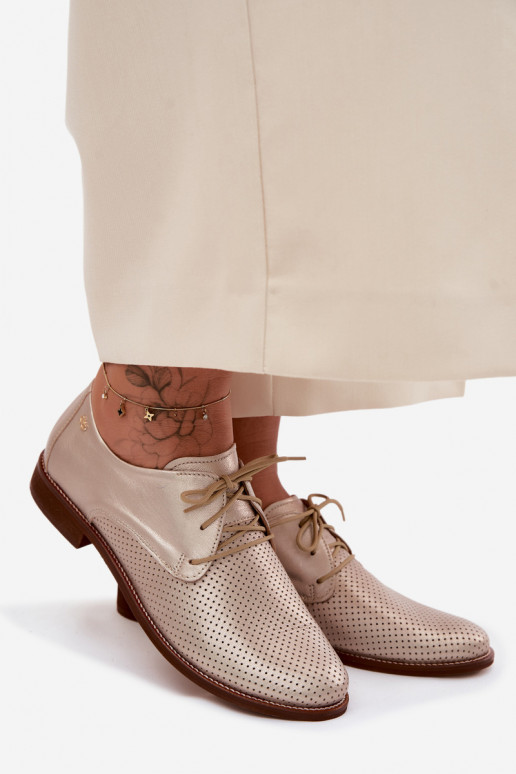 Kožené topánky Dámske Elegantný štýl so šnúrkami Zazoo 4238 zlatej farby