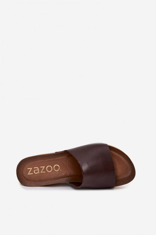 Zazoo 40291 čokoládové kožené papuče s korkovou podrážkou