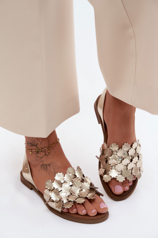 Dámske sandále so širokými podpätkami Zazoo 40468 zlatej farby