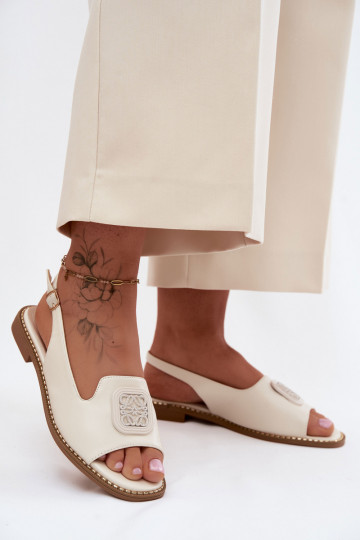 Dámske sandále so širokými podpätkami s ozdobami S.Barski KV61-6016 krémové farby
