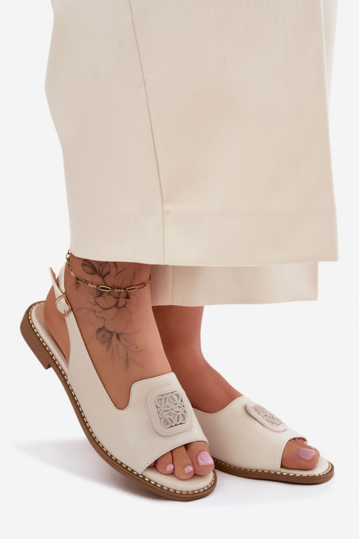 Dámske sandále so širokými podpätkami s ozdobami S.Barski KV61-6016 krémové farby