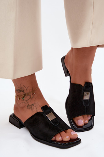 Elegantný štýl Dámske papuče prírodný semišoIna D&A JC61-1002 čierna