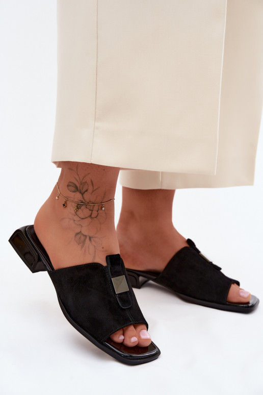 Elegantný štýl Dámske papuče prírodný semišoIna D&A JC61-1002 čierna