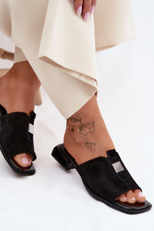 Elegantný štýl Dámske papuče prírodný semišoIna D&A JC61-1002 čierna