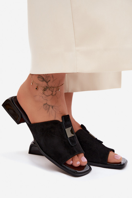 Elegantný štýl Dámske papuče prírodný semišoIna D&A JC61-1002 čierna