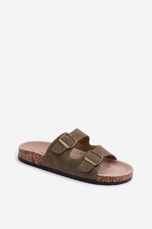 Dámske papuče s prackami Zapnuté korkovej podrážke khaki farby Harleen