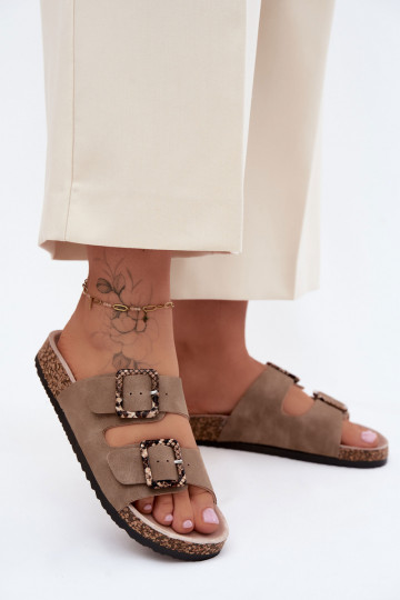 Dámske papuče Zapnuté korkovej podrážke s prackami hadie vzory béžová Melia