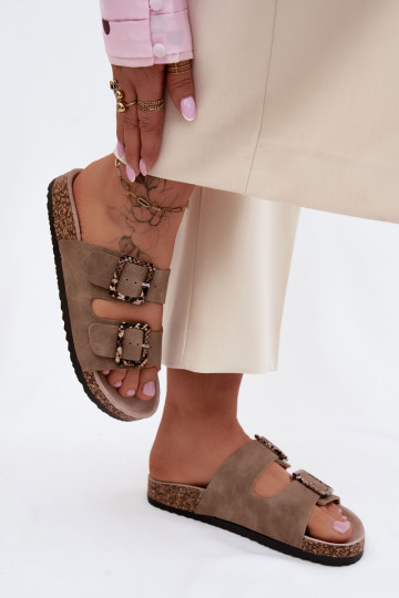 Dámske papuče Zapnuté korkovej podrážke s prackami hadie vzory béžová Melia 2