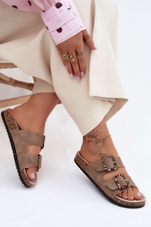 Dámske papuče Zapnuté korkovej podrážke s prackami hadie vzory béžová Melia