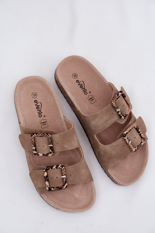 Dámske papuče Zapnuté korkovej podrážke s prackami hadie vzory béžová Melia