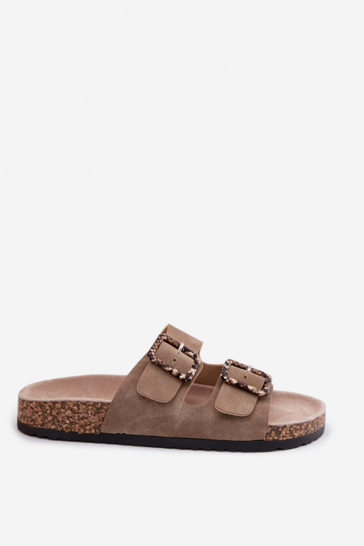 Dámske papuče Zapnuté korkovej podrážke s prackami hadie vzory béžová Melia