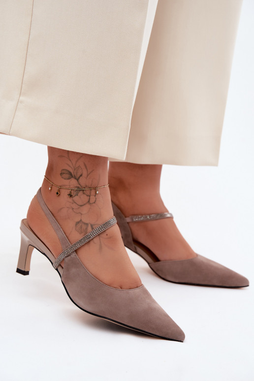 Kožené Elegantné semišové vysoké podpätky Ze Zdobionym Pruhyem D&A CR61-3048 béžová