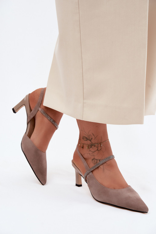 Kožené Elegantné semišové vysoké podpätky Ze Zdobionym Pruhyem D&A CR61-3048 béžová