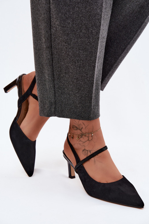 Kožené Elegantné semišové vysoké podpätky Ze Zdobionym Pruhyem D&A CR61-3048 čierna